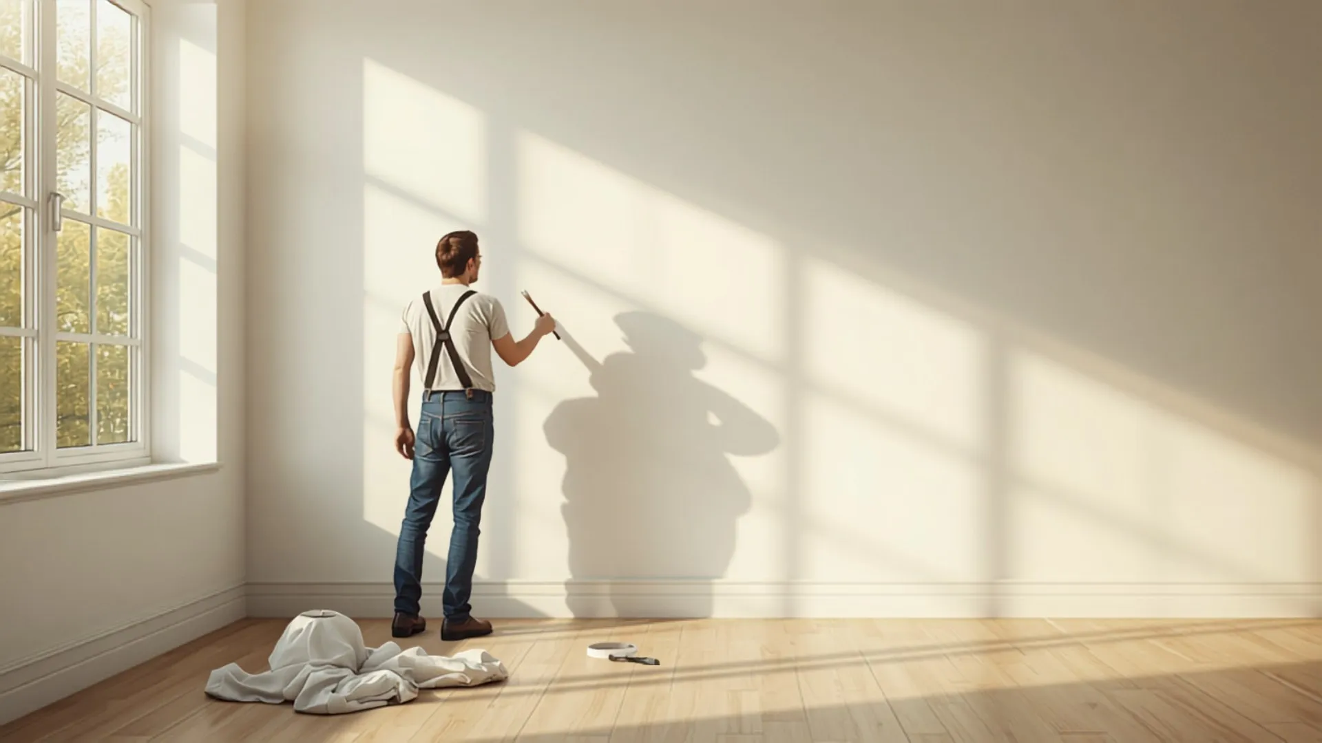 Painter applying a smooth interior wall and trim finish