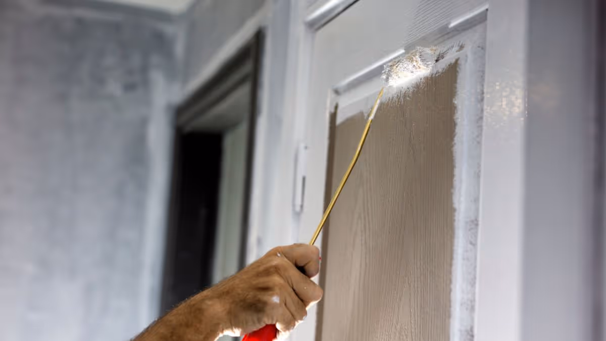 Freshly painted interior door and trim in a Hampton Roads home