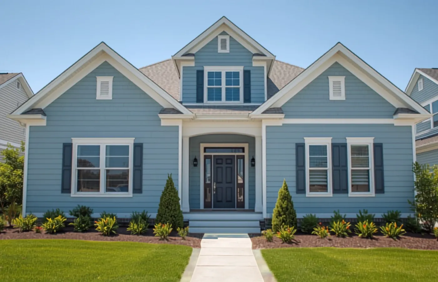 Freshly painted exterior siding on a residential home