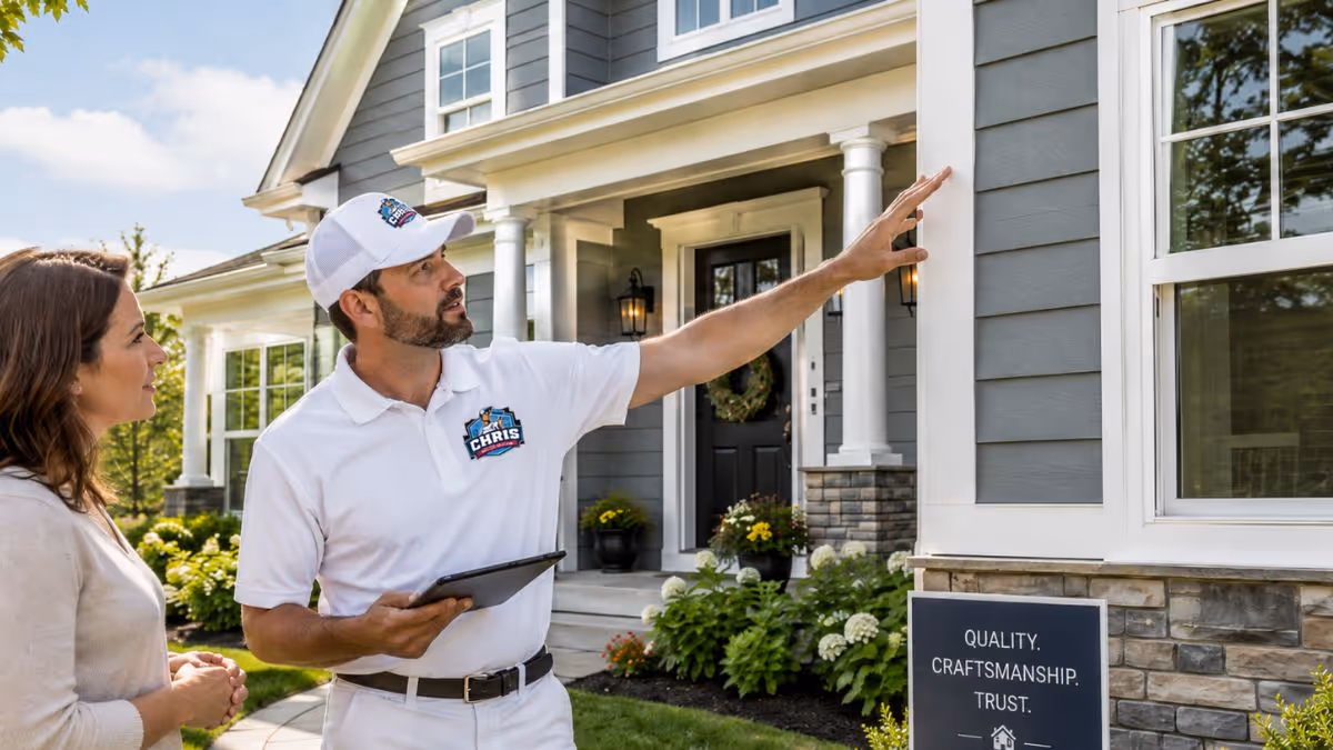 Professional painter reviewing an exterior painting estimate in Hampton Roads