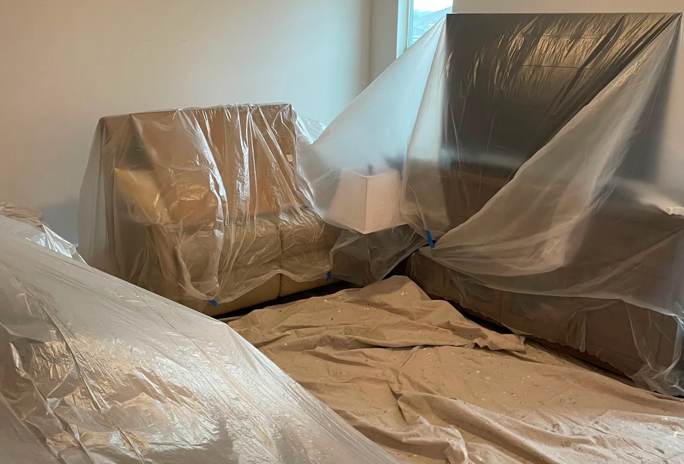 Furniture and room protection before interior painting