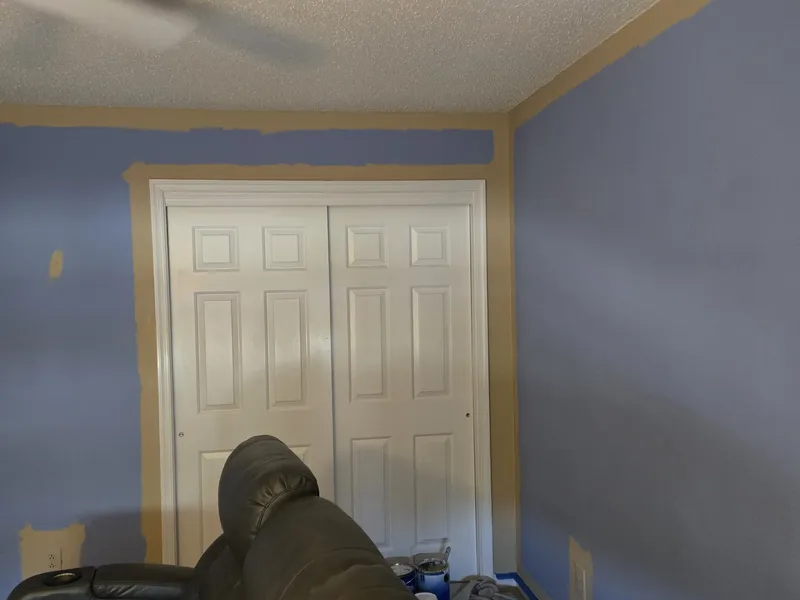Third view of media room painting progress